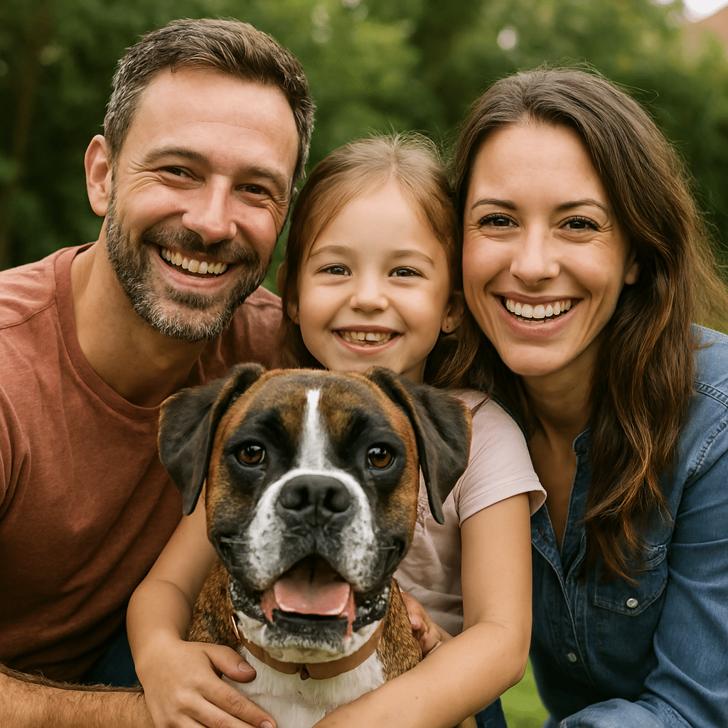 Cachorro Boxer e família